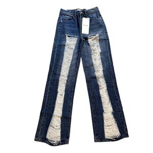 (23821) NWT Almost Famous 90's Fit Wide Leg Jeans Women's Size 1 Distressed